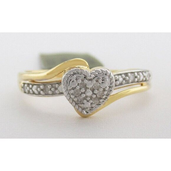 Genuine 0.10 Cts Diamond Heart Ladies Ring 10k Gold